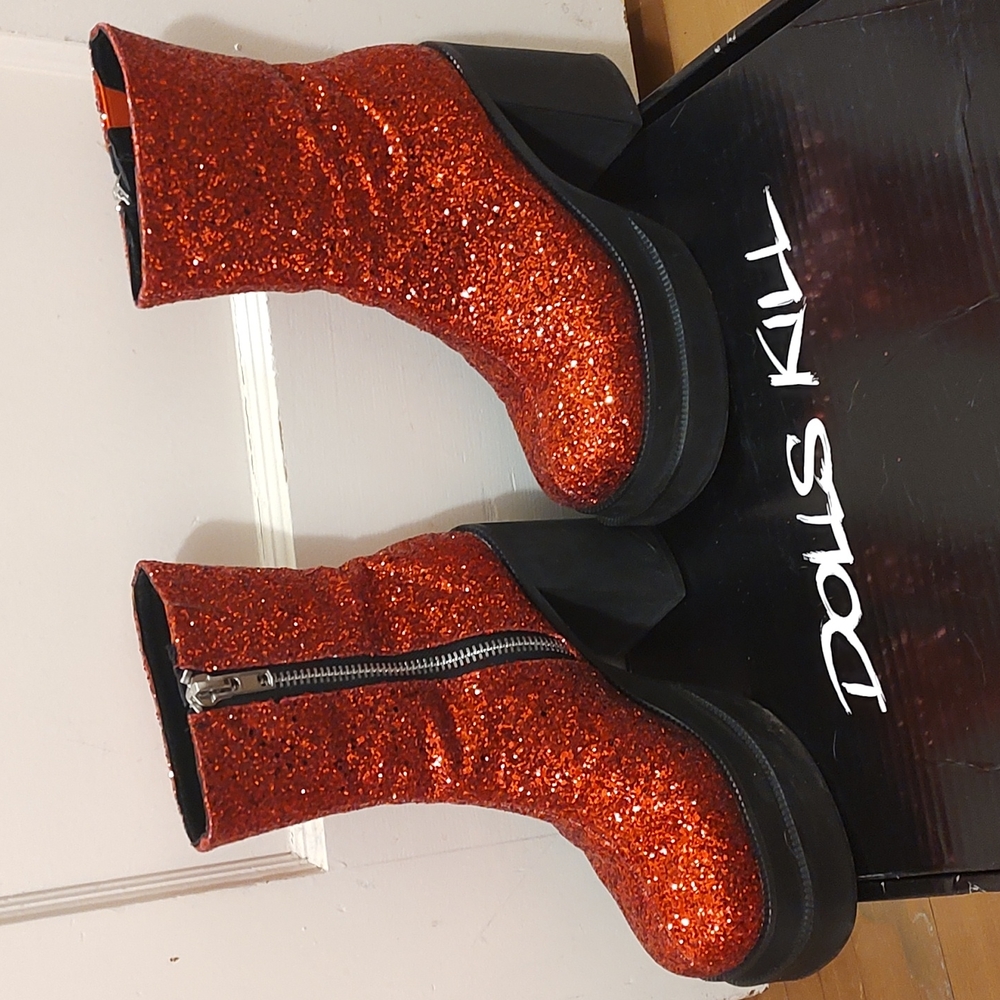 Platform red sparkle ankle boots